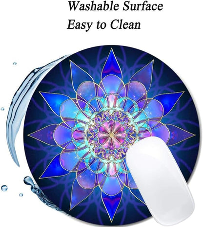 Blue Flower Mandala Mouse Pad Round Non-Slip Rubber Mousepad Laptop Office - Image 3