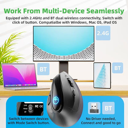 2.4G / BT/Wired Tri-Mode RGB Rechargeable G53 Wireless Vertical Ergonomic Mouse - Image 3