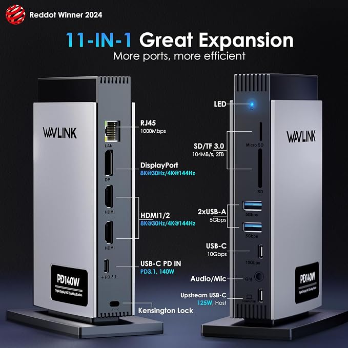 WAVLINK Laptop Docking Station 3 Monitors, 11-in-1 USB C Docking Station - Image 2