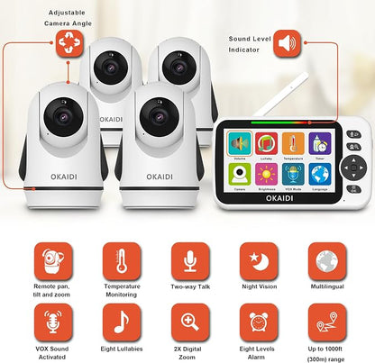 OKAIDI Video Baby Monitor with 4 Cameras, 30H Battery and 1000ft Range - Image 2