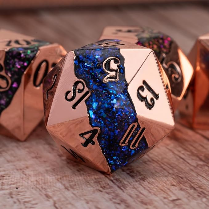 Metal RPG Dice Set, DND Polyhedral Dice Set 7pcs, Metallic Glitter Large Stripe - Image 5