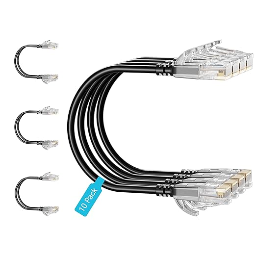 Cat6 Slim Patch Cables 2 Feet 10-Pack Black, Cat6a Patch Cables 10Gbps 550MHz by Unknown