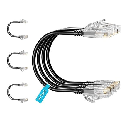 Cat6 Slim Patch Cables 25 Feet 10-Pack Black, Cat6a Patch Cables 10Gbps 550MHz by Unknown
