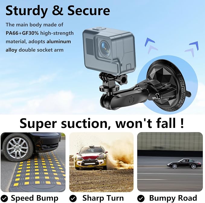 Camera Suction Cup Mount with Ball Head Magic Arm, Twist-Lock Composite Suction - Image 3
