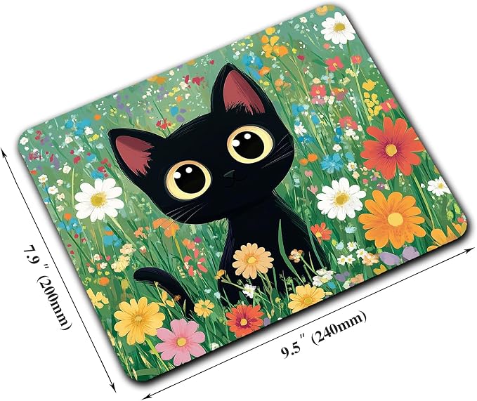 Cute Black Cat Floral Custom Mouse Pad - Image 2
