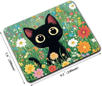 Cute Black Cat Floral Custom Mouse Pad - Image 2