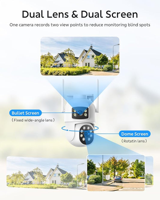 Dual Lens Security Cameras Wireless Outdoor, 2K Full HD Video, 360° View - Image 2
