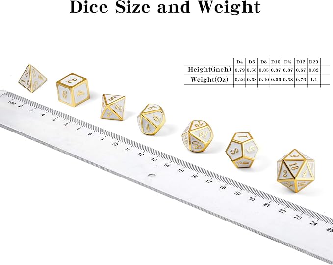 DnDnD White with Gold Number DND Dice Sets, Solid Metal Die with Free Gorgeous - Image 4