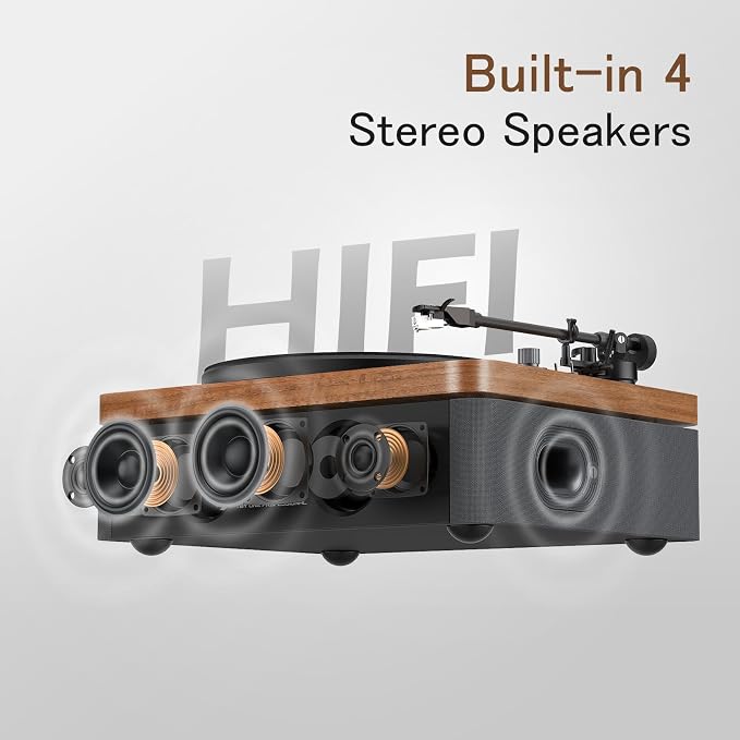 1 by ONE All-in-One Vinyl Record Player, HiFi Turntable Built-in Speakers - Image 3