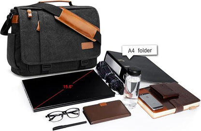 ESTARER Men Messenger Bag 15.6 inch, Water-resistant Canvas Computer Work Bag - Image 4