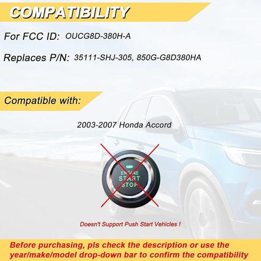Vurkcy Key Fob Replacement for 2003-2007 Honda Accord Car Keyless Entry Remote - Image 2