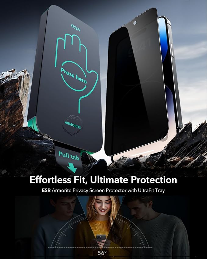 ESR 3 Pack 9H+ Glass for iPhone 14 Pro Privacy Screen Protector, Armorite - Image 2