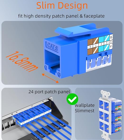 Rapink RJ45 Keystone Jack Cat6 10G Support, Cat6 Keystone Jacks UTP 100 Pack - Image 2