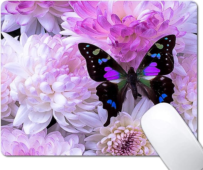 Black Butterfly Mouse Pad, Anti-Slip Rubber Base Wireless Mouse Pads by EASTSMOOTH