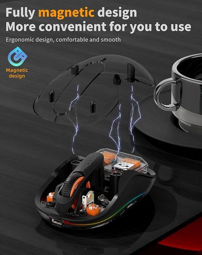 Bluetooth Wireless Mouse, Transparent RGB Tri-Modes Mouse, USB-C Receiver Ideal - Image 3