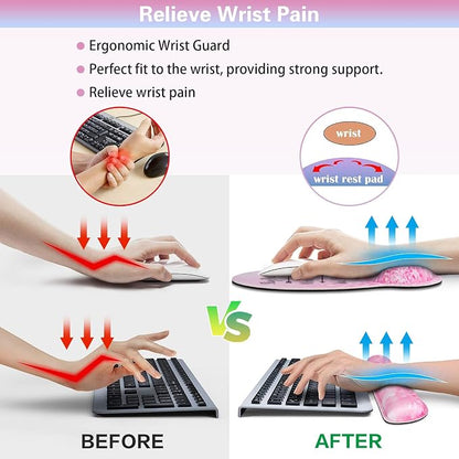Mouse Pad with Wrist Rest Set Pink, 3-in-1 Wrist Support Mousepad Set, Gaming - Image 3