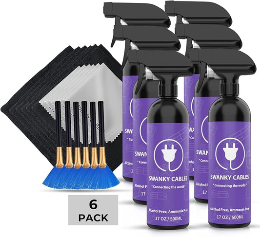 Swanky Screen Cleaner Kit: 6-Pack Microfiber Cloths & Electronic Cleaner Spray by SWANKYCABLES