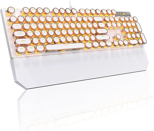MageGee Typewriter Mechanical Gaming Keyboard, Retro Gold Punk Round Keycaps by MageGee