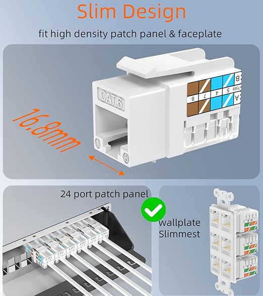 Rapink RJ45 Keystone Jack Cat6 10G Support, Keystone Jacks UTP 100 Pack - Image 2