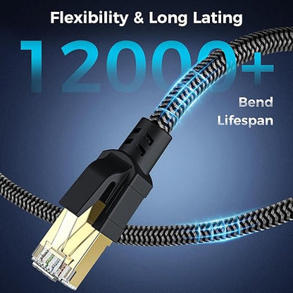 Cat 8 Ethernet Cable 60FT, High-Speed Braided Internet Cable Network Cord - Image 6