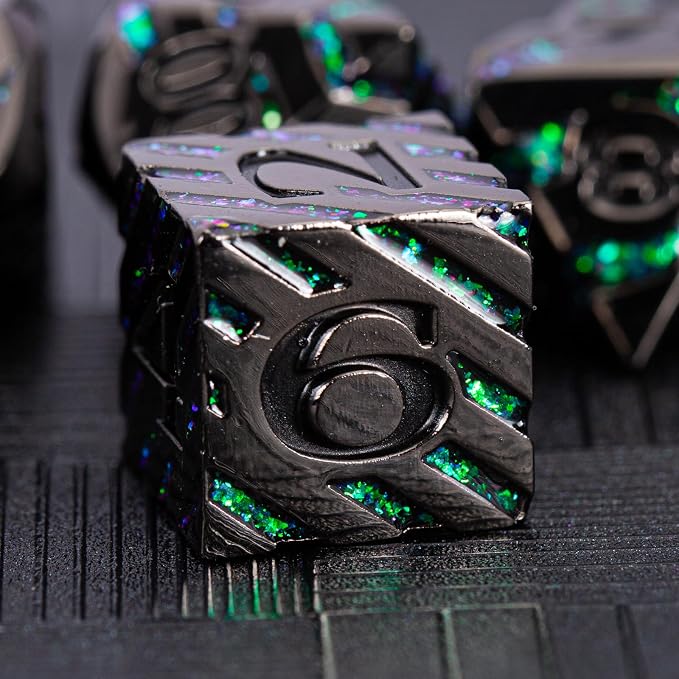 Metal Stripe Dice, Solid Metallic Glitter Stripes DND Dice - Image 3