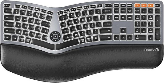 Backlit Bluetooth Ergonomic Keyboard, ProtoArc EK01 Plus Full Size Wireless by ProtoArc