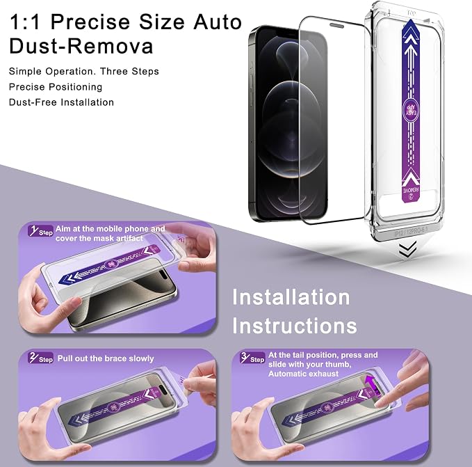 2 Pack Screen Protector for iPhone 12 Pro/iPhon 12, 9H Tempered Glass, Full - Image 3