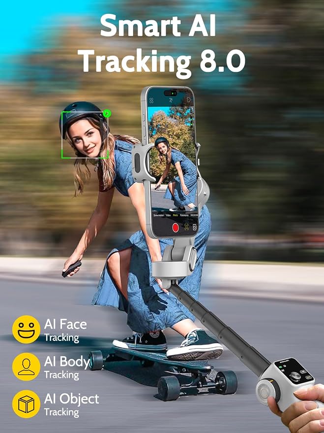 Cellphone Gimbal for Video Recording w/AI Tracking, 3 -axis Vlogging Gimbal - Image 4