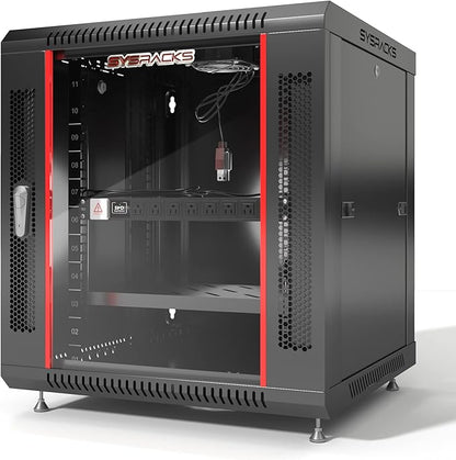 12U Wall Mount Server Rack Cabinet 24” Deep, 19” Network & AV Enclosure by SYSRACKS