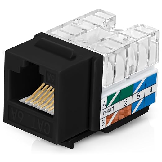 Everest 90° Angled RJ45 Cat6A Keystone Jacks 20-Pack in Black by EverestMediaSolutions
