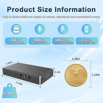 Voice Recorder - 64GB Mini Voice Recorder - Noise Cancellation Voice Activated - Image 3