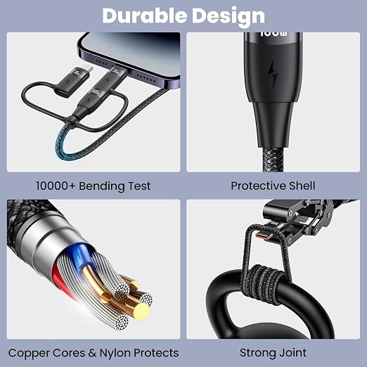 100W USB C Multi Charging Cable, USAMS 6.6FT 5-in-1 5A Fast Sync Charger - Image 5