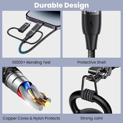 100W USB C Multi Charging Cable, USAMS 4FT 5-in-1 5A Fast Sync Charger Adapter - Image 5