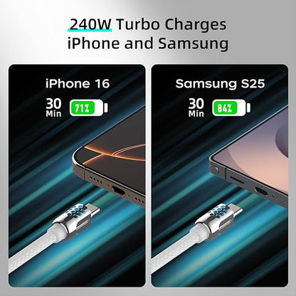 MFish 4-in-1 USB C Charging Cable, 6 Ft Type C to Type C Cable, 240W Fast - Image 3
