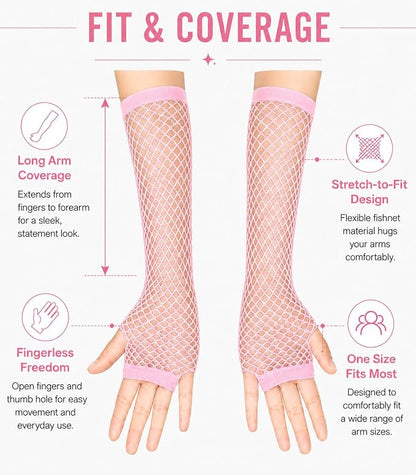 Seeksmile Women's Girls 80's Theme Party Emo Fingerless Arm Fishnet Gloves - Image 4