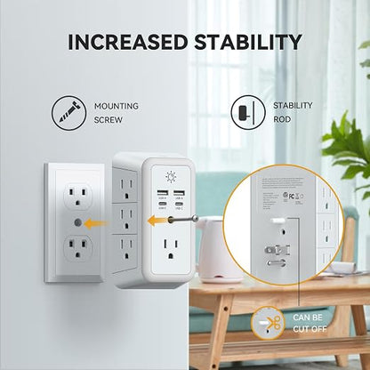 Multi Plug Outlet, USB Wall Charger, Surge Protector, 7 Outlet Extender - Image 5