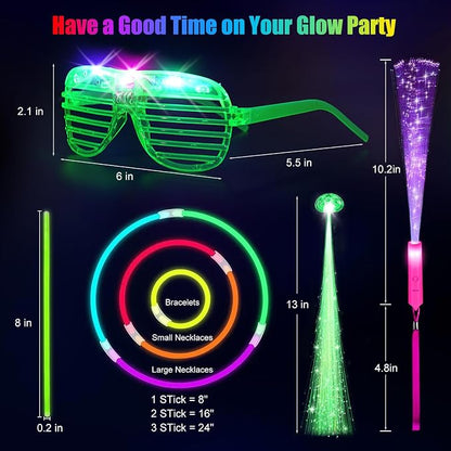 OLUPP 148 PCS Glow in the Dark Party Supplies, 16 Fiber Optic Wands, 14 LED - Image 7