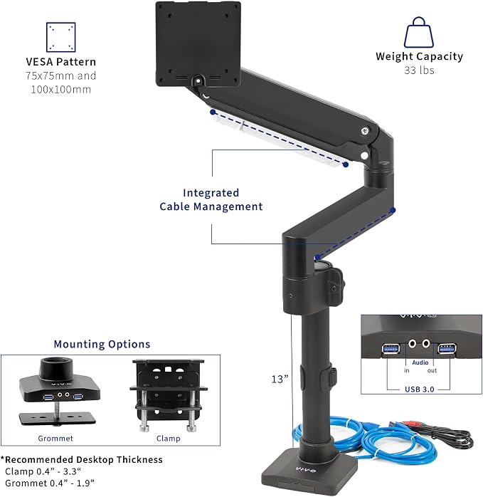 VIVO Premium Aluminum Tall Extended Monitor Arm - Image 5