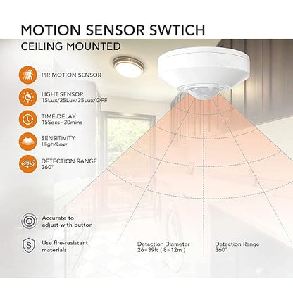 RAYZEEK Ceiling Mount 360 degree PIR Occupancy Motion Sensor, 8-12M High - Image 3
