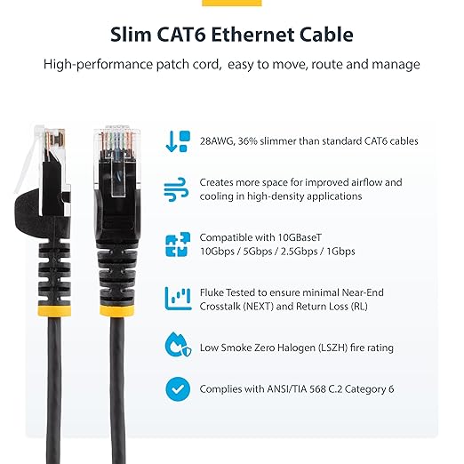 StarTech.com 4ft Yellow Slim CAT6 Ethernet Cable, Snagless RJ45, 28AWG Pure - Image 2