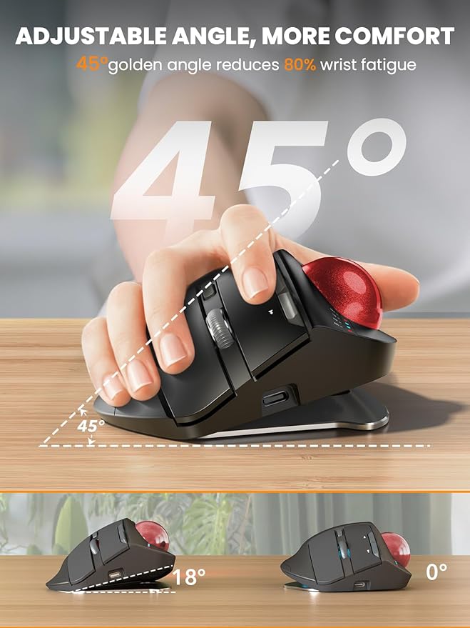 Wireless Trackball Mouse, Ergonomic Bluetooth Rechargeable Computer Mouse - Image 2