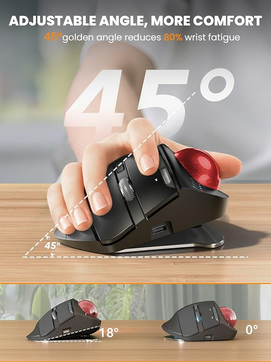 Wireless Trackball Mouse, Ergonomic Bluetooth Rechargeable Computer Mouse - Image 2