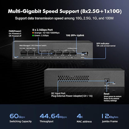 8 Port 2.5G Managed Switch, 8 x 2.5Gbps Base-T Ports and 10G SFP+ Slot - Image 3