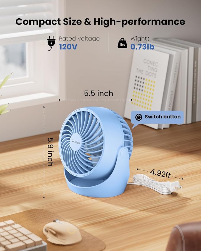 Gaiatop Desk Fan, 5-Inch Portable Electric Table Desktop Air Circulator Fans - Image 4