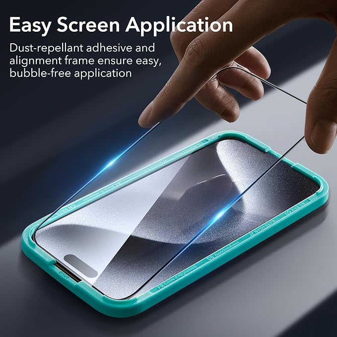 ESR 3+2 Pack for iPhone 15 Pro Screen Protector, 3 Black Edge Tempered-Glass - Image 4