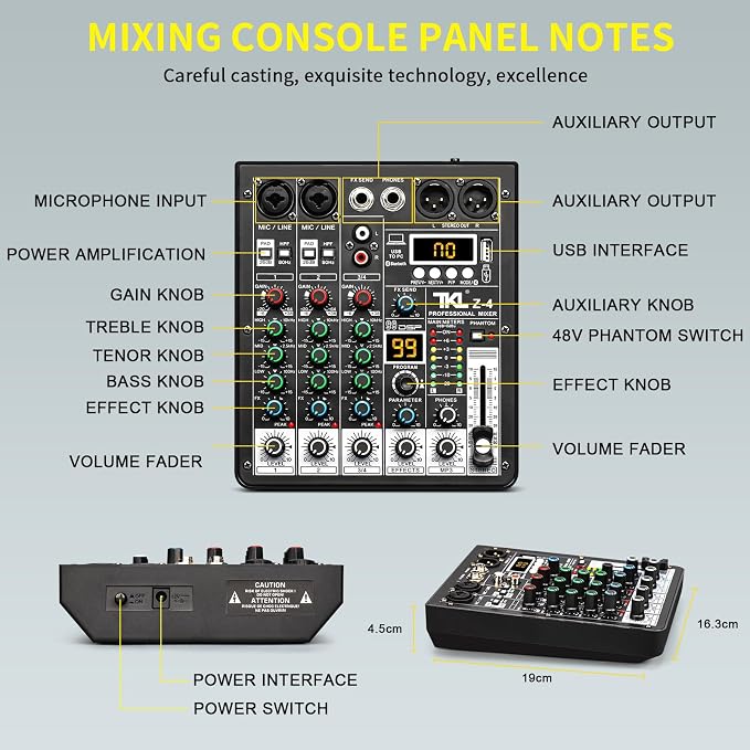 4 Channel Audio Mixer, Professional DJ Mixer Sound Board Mixing Console - Image 7