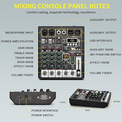 4 Channel Audio Mixer, Professional DJ Mixer Sound Board Mixing Console - Image 7