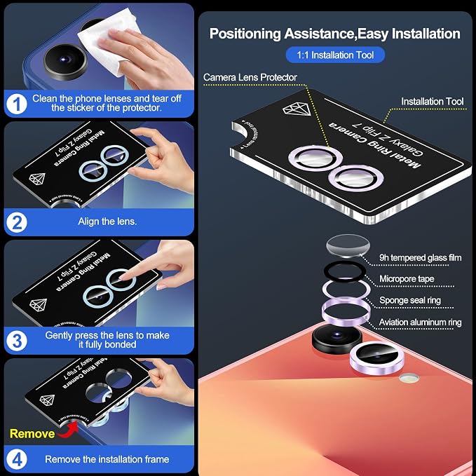 for Samsung Galaxy Z Flip 7 Camera Lens Protector, Individual Metal Ring - Image 6