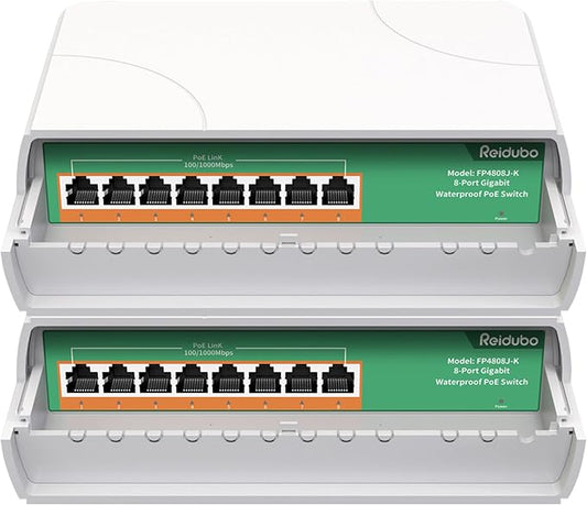 2 Pack 8 Port Gigabit PoE Switch Waterproof, 1000 Mbps 8 PoE+ Ports 120W by ReiduboSecurityPoECameraSwitch