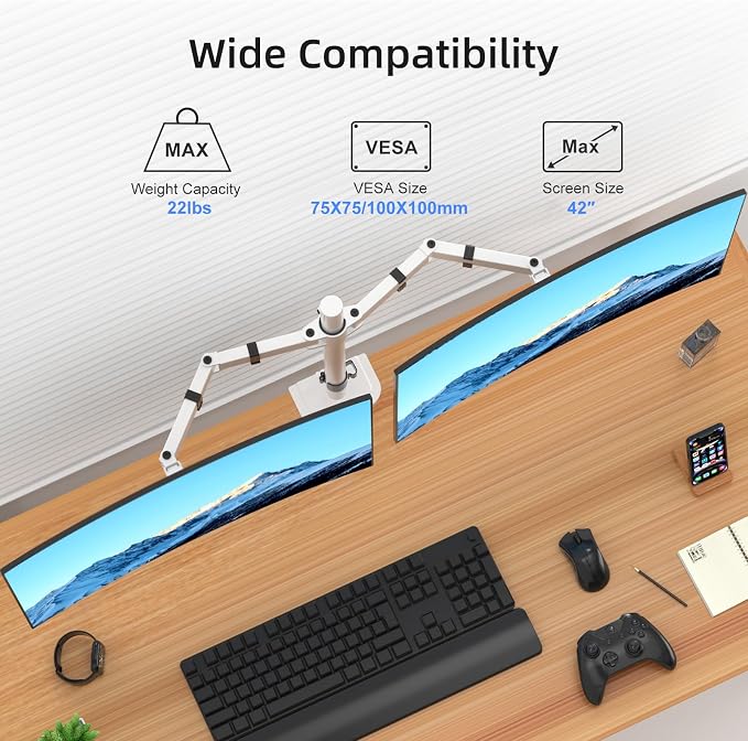 Suptek Dual Monitor Desk Mount, Adjustable Dual Monitor Arm - Image 8